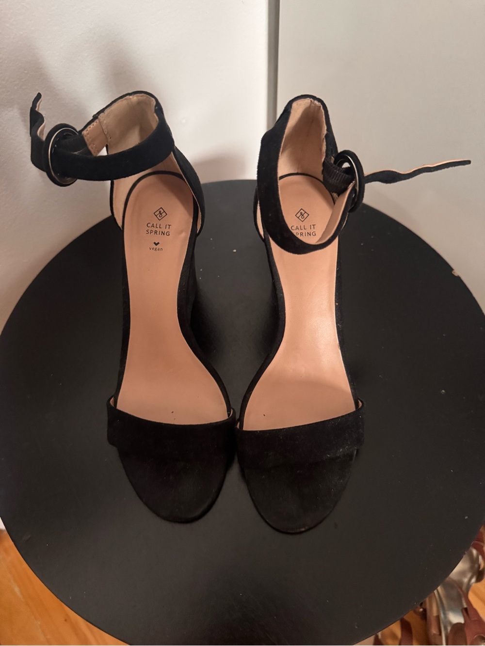 Call It Spring Black Suede Ankle-Strap Block Heels